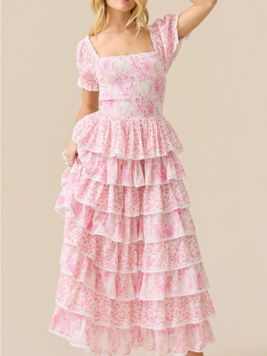 Altar'd State Dresses & Skirts - Altar'd State Pink Floral Tiered Ruffle Maxi Dress